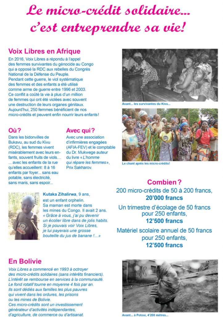 Micro-Credits / Donations & Sponsorships – Voix Libres